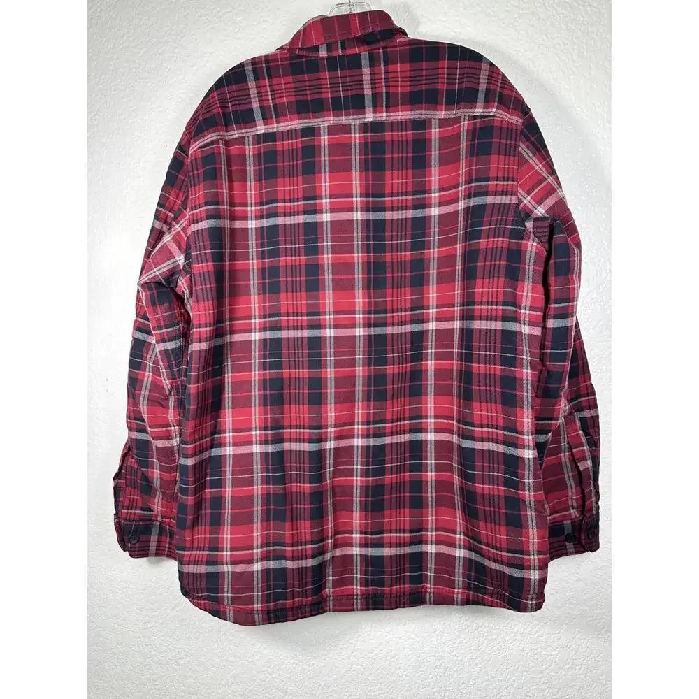 90s Grunge Plaid Quilted Flannel Jacket Red Black Lumberjack Workwear Men’s L